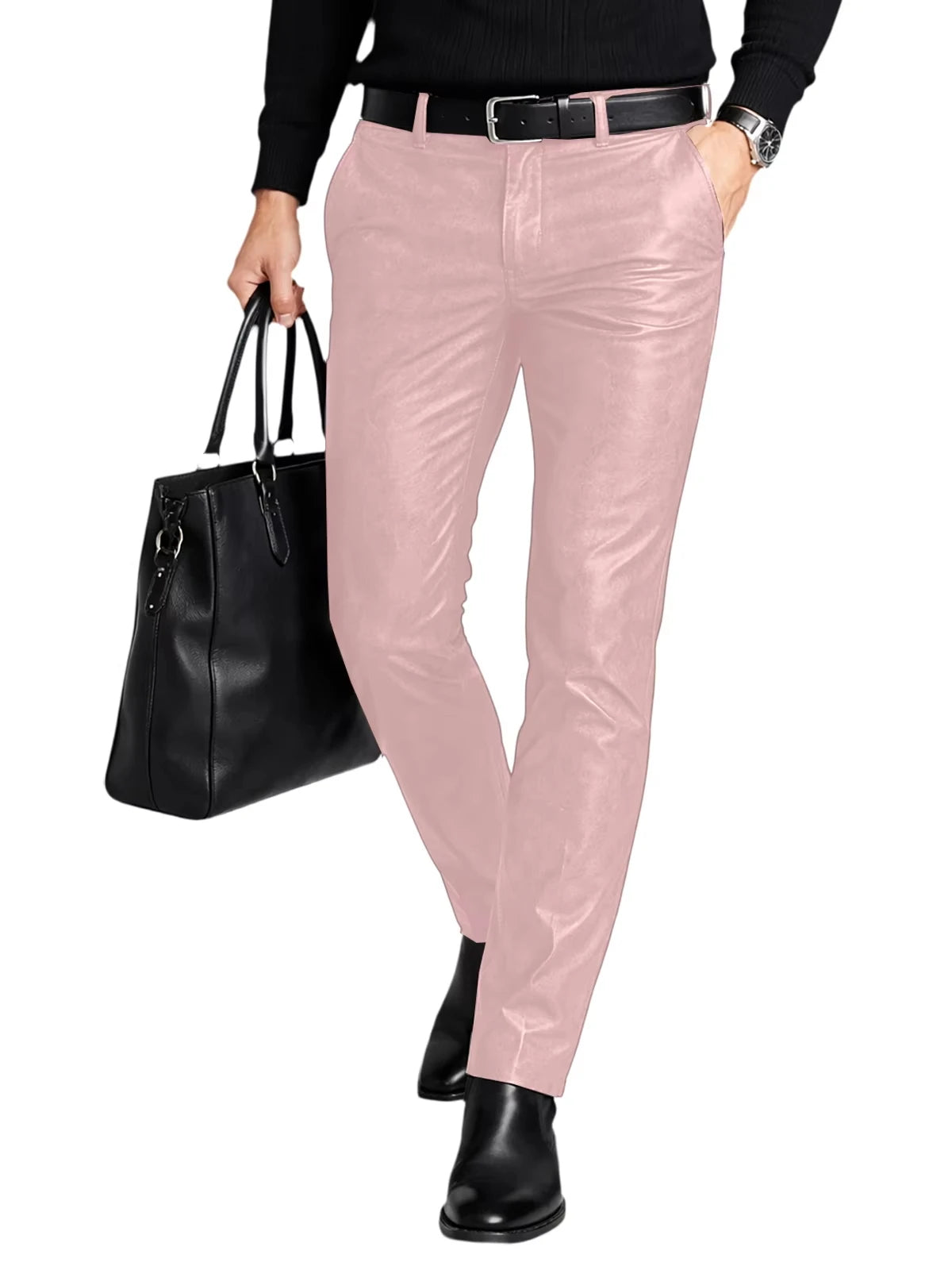 Men's Faux Leather Straight-Leg Biker Pants