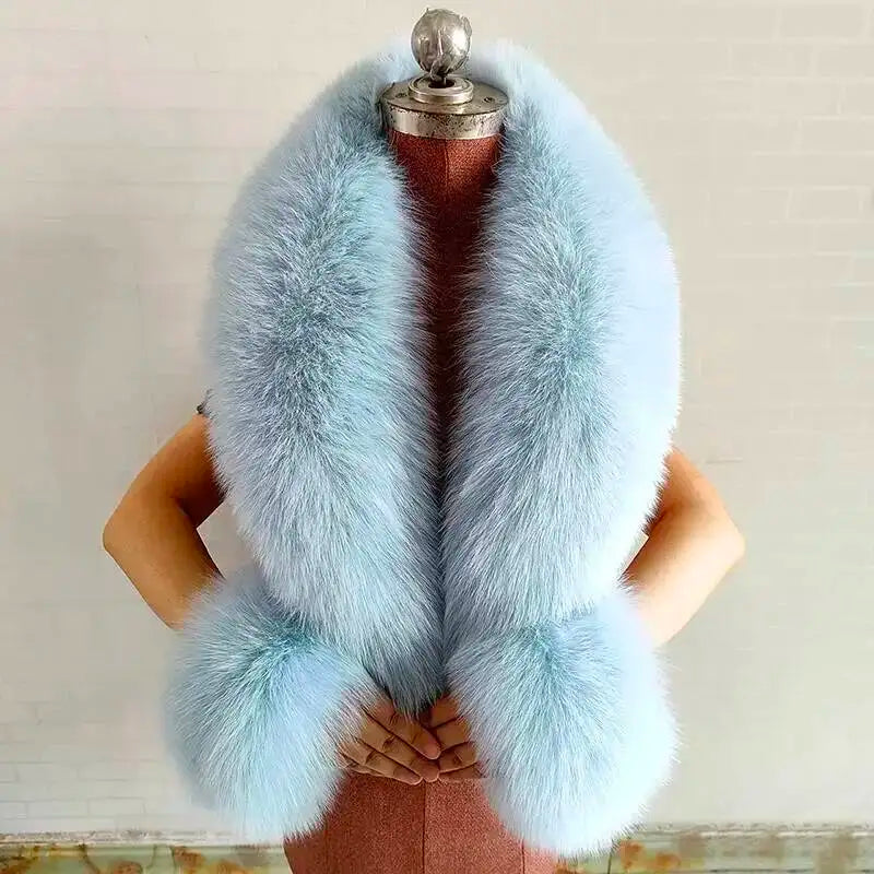 Women's Real Fur Collar and Cuffs Set, Fluffy Winter Scarf