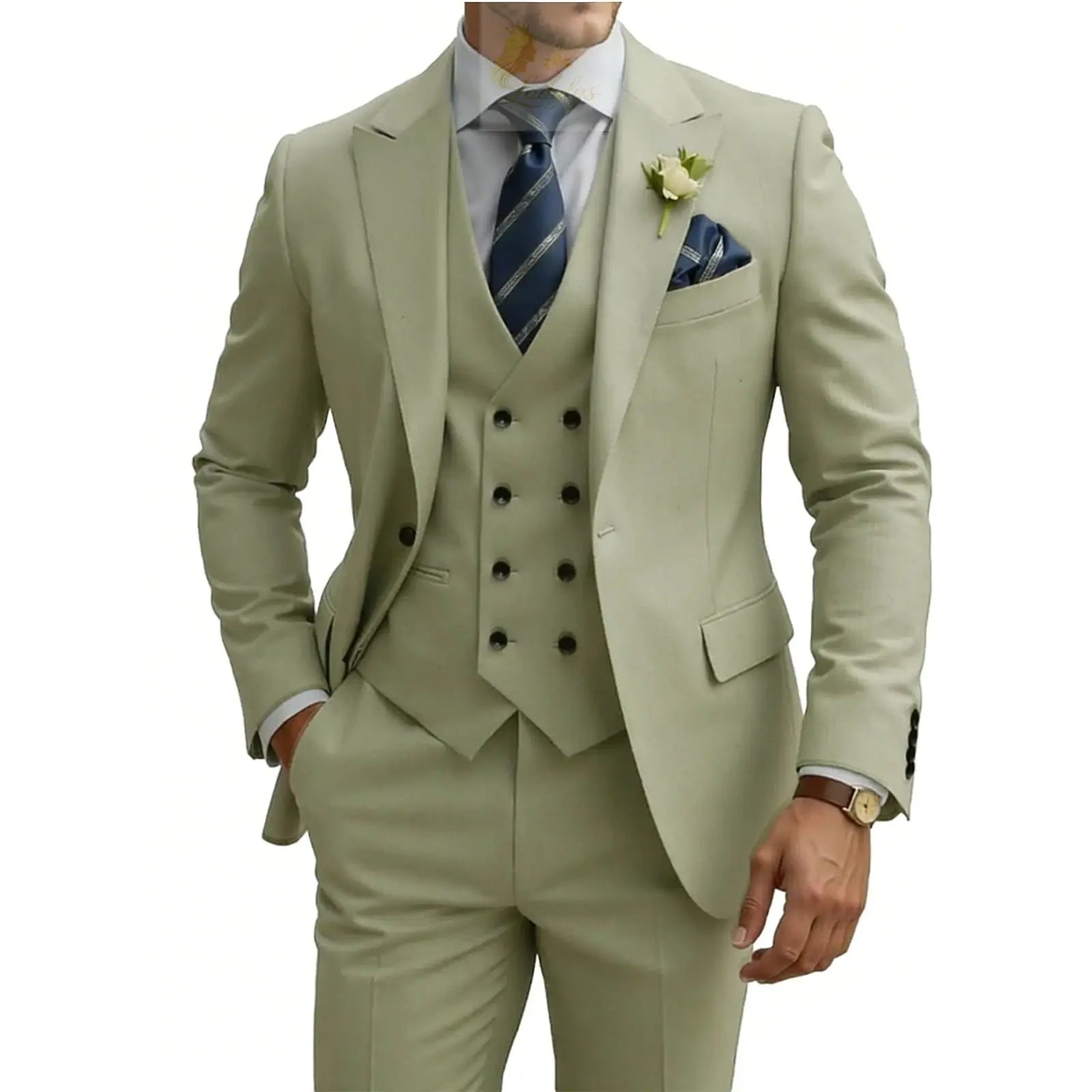 3 Piece Slim Fit For Men Double Breasted Suit Wedding Prom Suits Formal Business Dinner Tuxedo LADYLYS