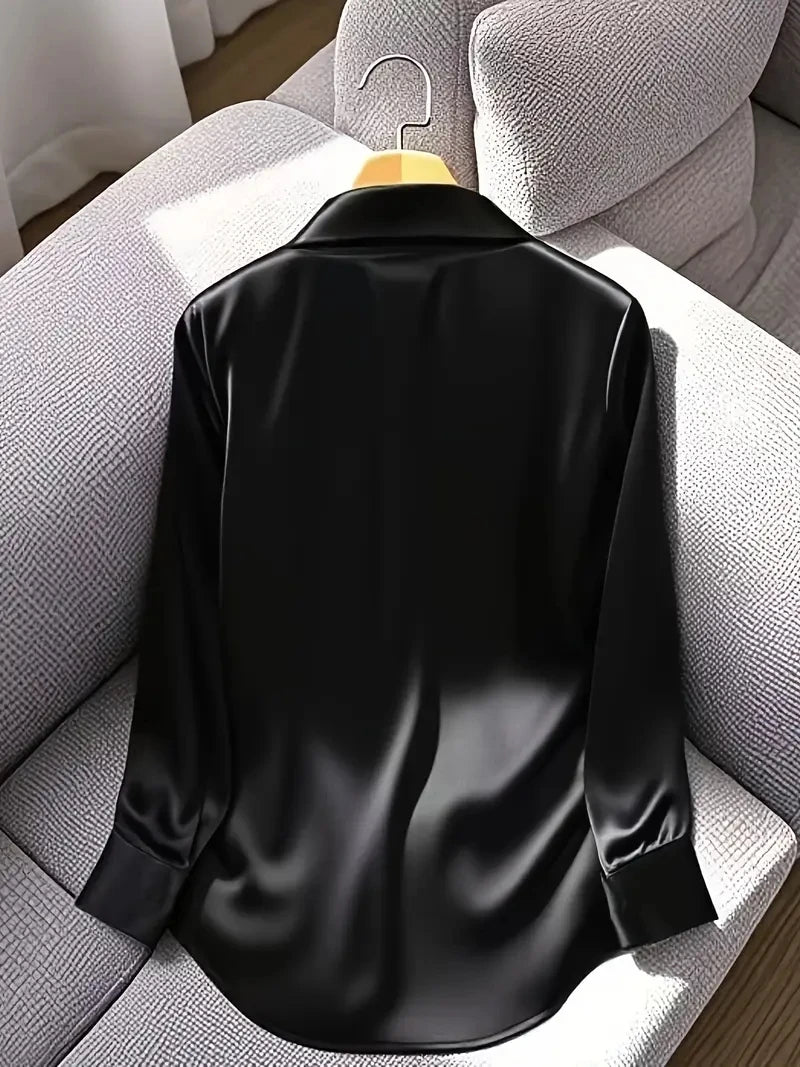 Autumn fashion commuting satin V-neck long-sleeved shirt women's clothing