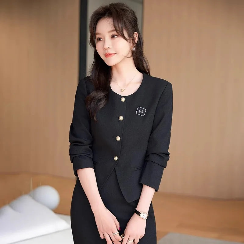 Women's 2-Piece Business Skirt Suit – Long Sleeve Blazer & Midi Skirt | Office Professional Set