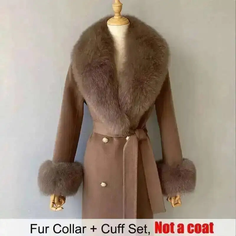 Women's Real Fur Collar and Cuffs Set, Fluffy Winter Scarf