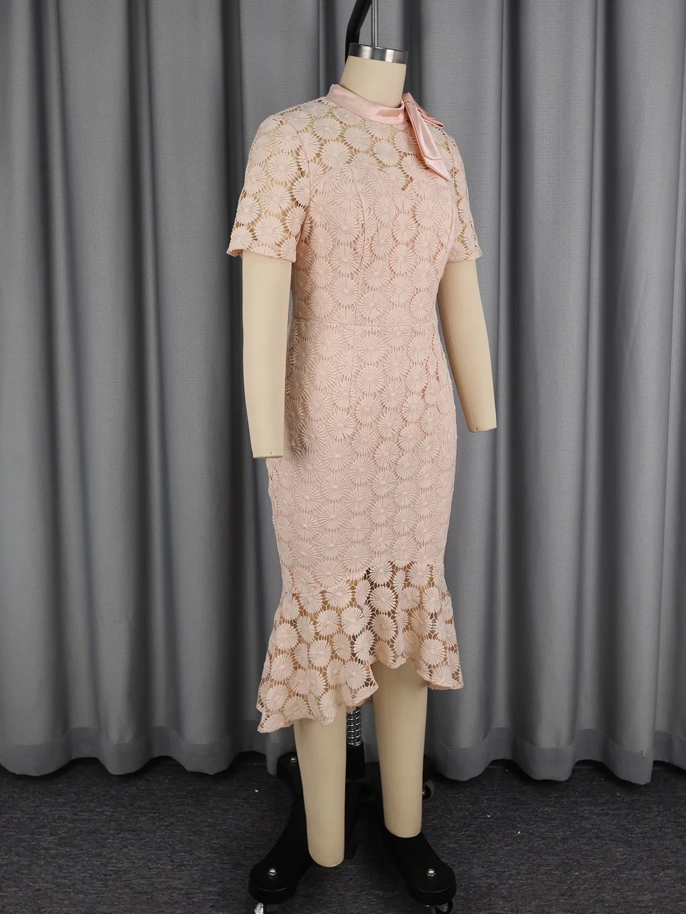 Elegant A Line Lace Dress O Neck Short Sleeves Hollow Out LADYLYS