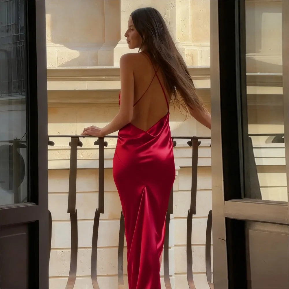Suspender Elegant Evening Dress Banquet Sexy Deep V-neck Backless LADYLYS