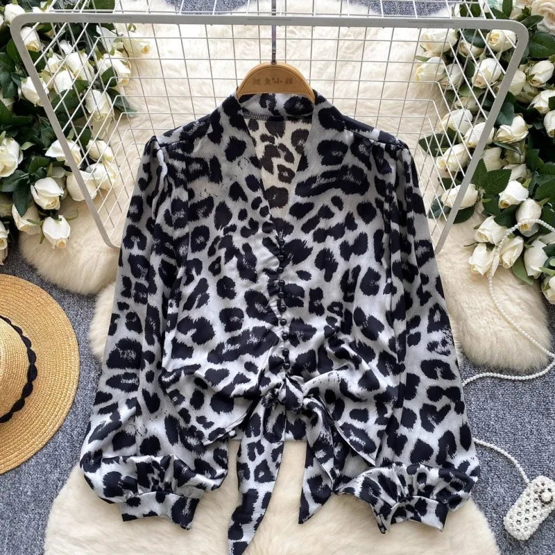 Blouses Casual Print Shirt Women Autumn Loose Leopard Shirts & Blouses