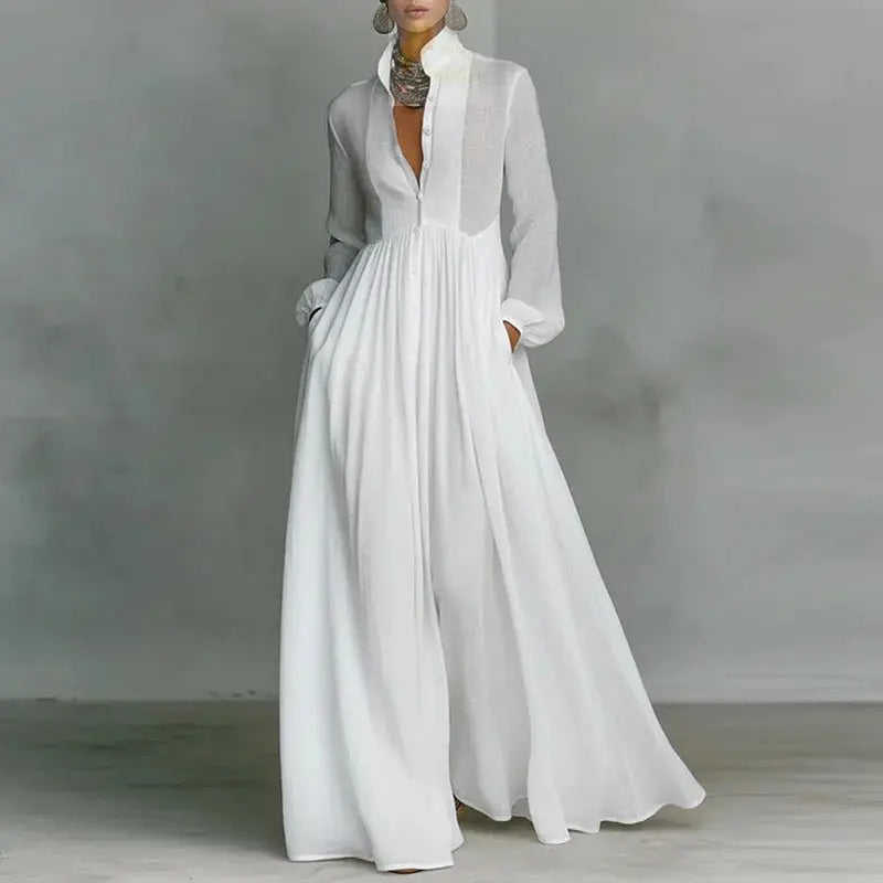 Maxi Shirt Dress Woman Elegant High Waist Solid Party Dress Spring Long Sleeve Loose LADYLYS
