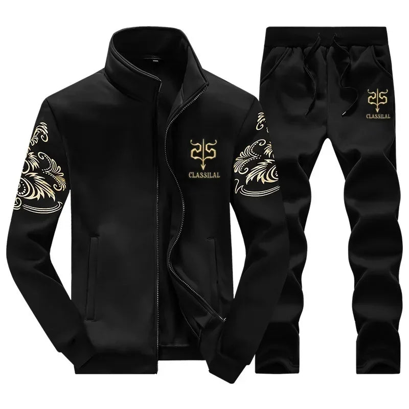 Men's Fleece Tracksuit Set – Zip Sweatshirt & Jogger Pants