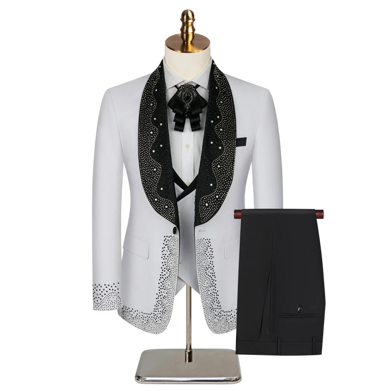 (Jacket + Trousers + Waistcoat) Luxury men's wedding suit, fashionable black/white/blue British style gentlemanmen LADYLYS