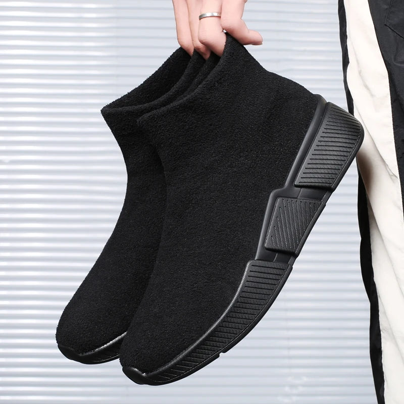 Men's High-Top Winter Sneakers – Warm Plush-Lined Slip-On Casual Shoes in Plus Sizes