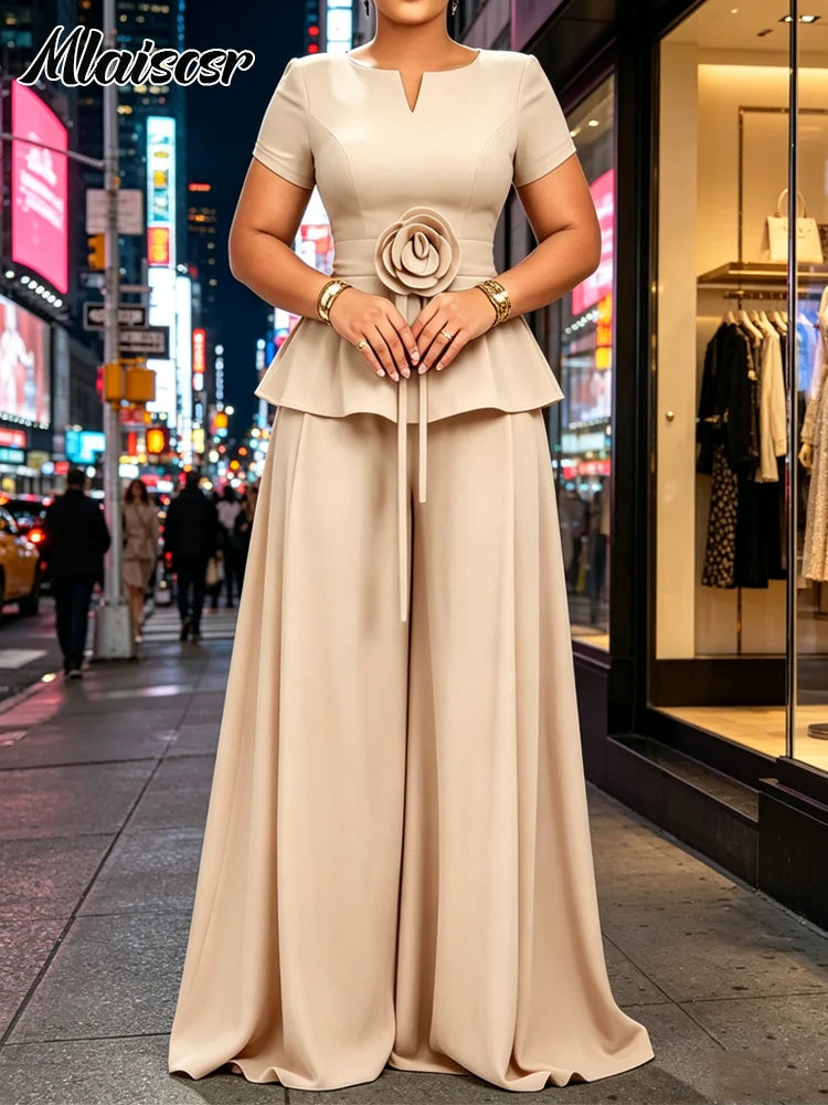 Mlaiscsr 2 Piece Women's Set Elegant Peplum Blouse and Palazzo Pants Suit Perfect for Cocktail Parties Proms Formal Events 2026 LADYLYS