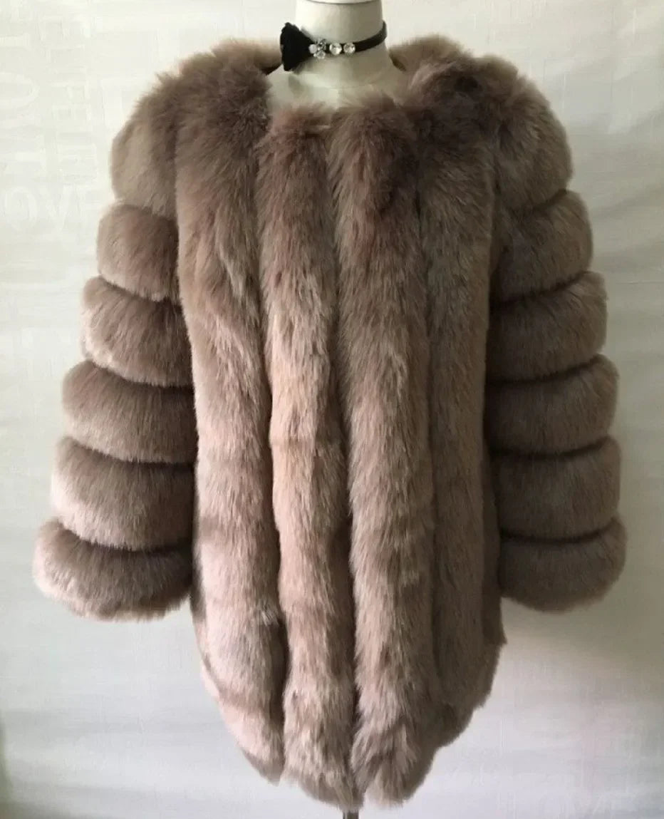 Women's Short Faux Fur Jacket with Puff Sleeves