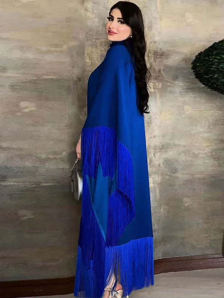 Women's Elegant Tassel Abaya Kaftan – Loose Long Evening Dress | Eid, Ramadan & Party Occasion