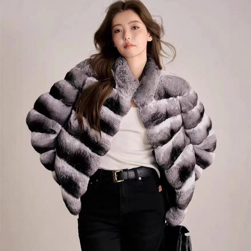 Women's Faux Chinchilla Fur Short Coat — Plush Splicing Outerwear