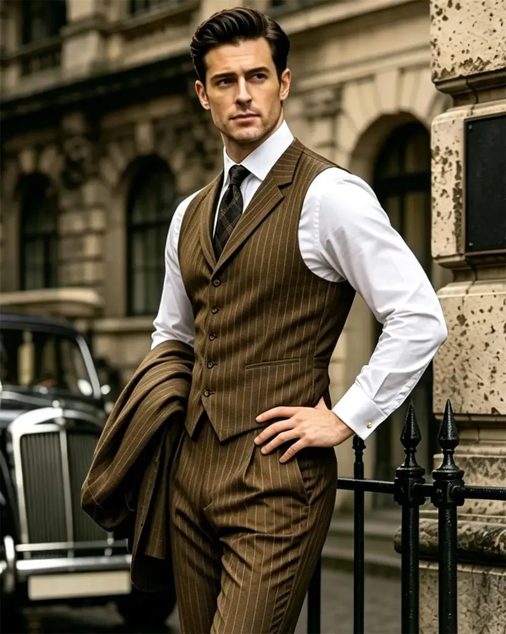 Men's Slim-Fit Pinstripe Three-Piece Suit