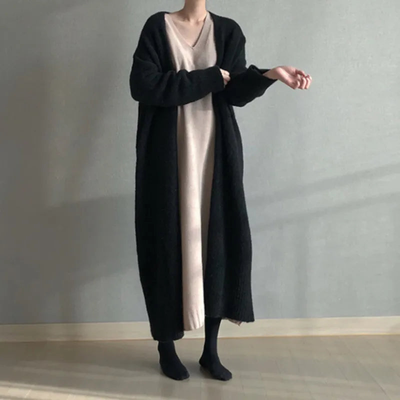 Women's Long Open-Front Knit Cardigan, Loose Fit