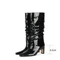 Women's Patent Leather Knee-High Boots – Thick Square Heel Slip-On Winter Boots in 21 Colours