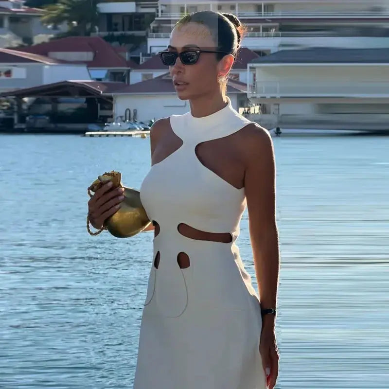 Elegant Halter Women's Dress Sleeveless Lady Mini Chic Female Robe Holiday LADYLYS