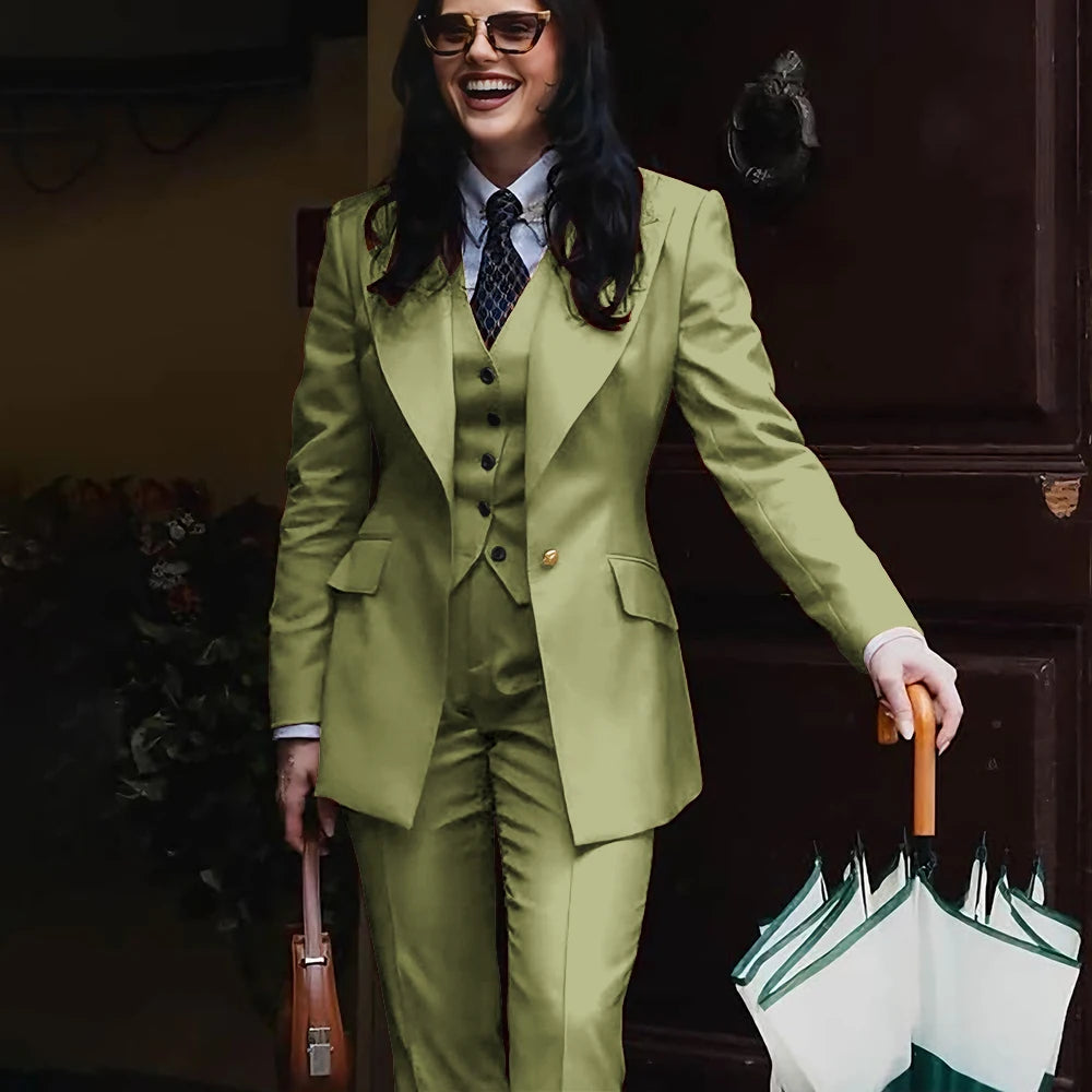 Women's Jacket Pant Sets 3Piece Suit Single Button Professional Outerwears LADYLYS