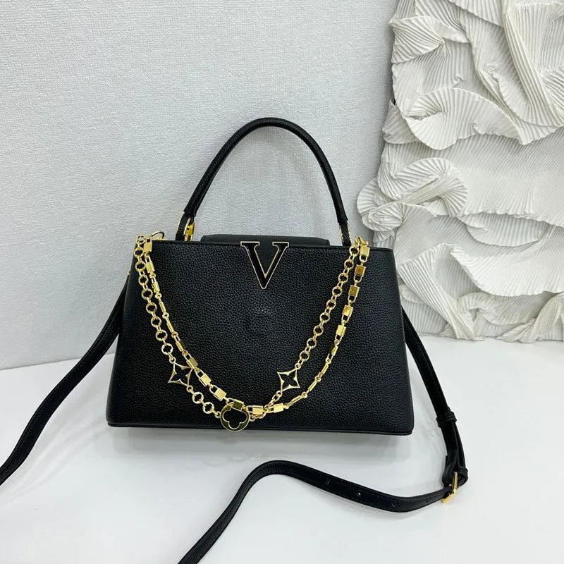 Luxury High-grade Women V-Shape Metal Chain Handbag LADYLYS
