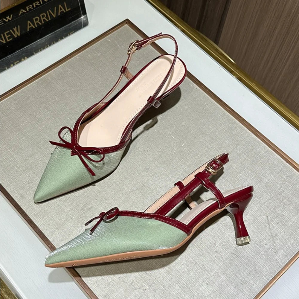 Baotou Sandals Womens Color Blocked Slim Heeled High-heeled LADYLYS