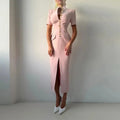 Elegant Fitted Shoulder Pad Short Sleeves Chic Party Dresses LADYLYS