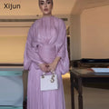 Long-Sleeve Pleated Chiffon A-Line Evening Gown