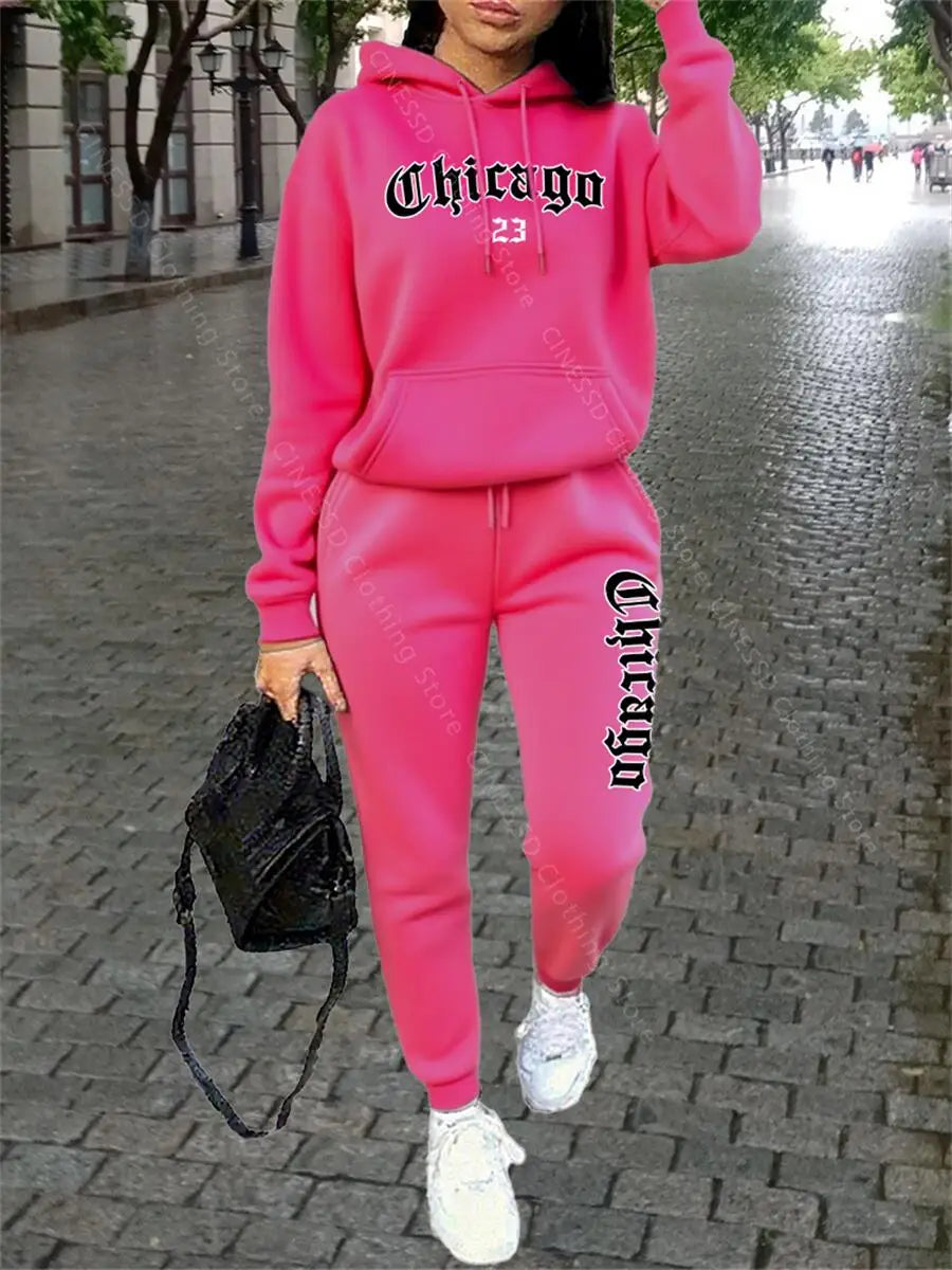 CHICAGO Women's Hoodie & Pants Tracksuit Set — Loose Fit Streetwear Jogging Suit
