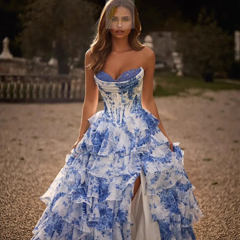 Summer Printed Casual Trendy Sleeveless Strapless Floor Length A-line Sexy Dresses LADYLYS