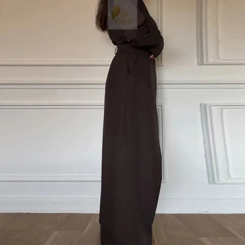 Solid Women's Shirt Trouser Suits Full Sleeve Turn-Down Collar Wide Leg Pants Lady Set LADYLYS