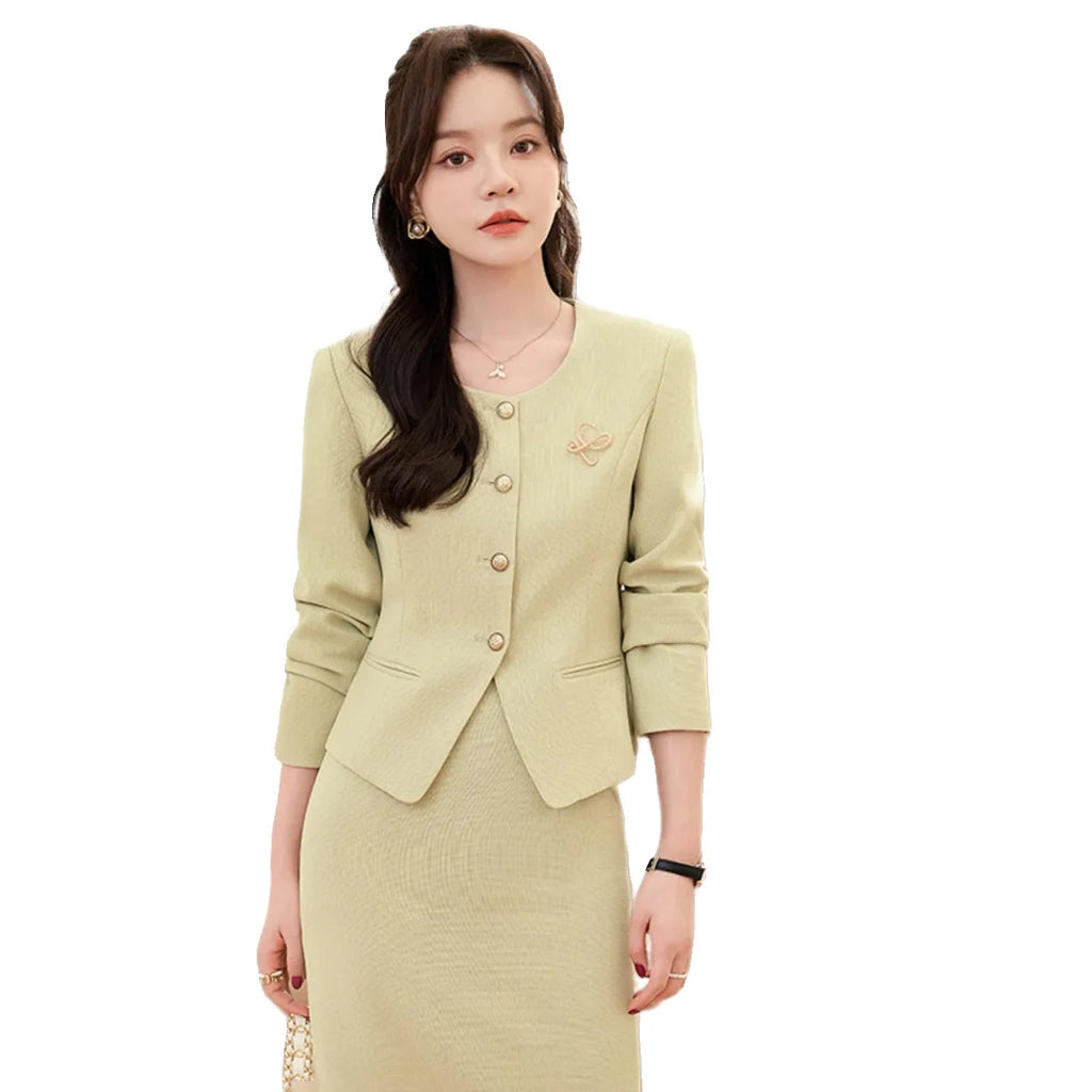 Women's 2-Piece Business Skirt Suit – Long Sleeve Blazer & Midi Skirt | Office Professional Set