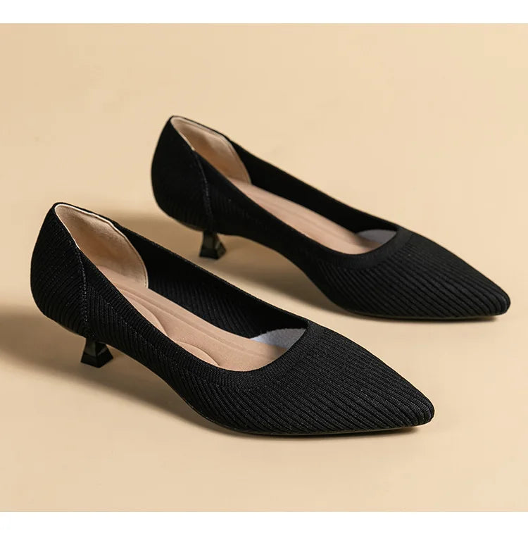 High-heeled shoes solid color knitted breathable rubber anti-skid LADYLYS
