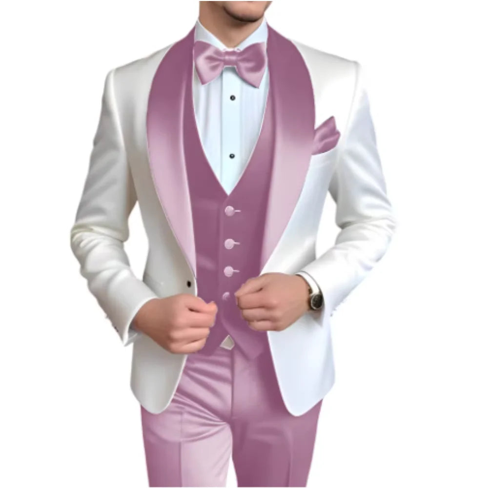 3-Piece Tuxedo with Scarf Lapel Smoking Suit LADYLYS