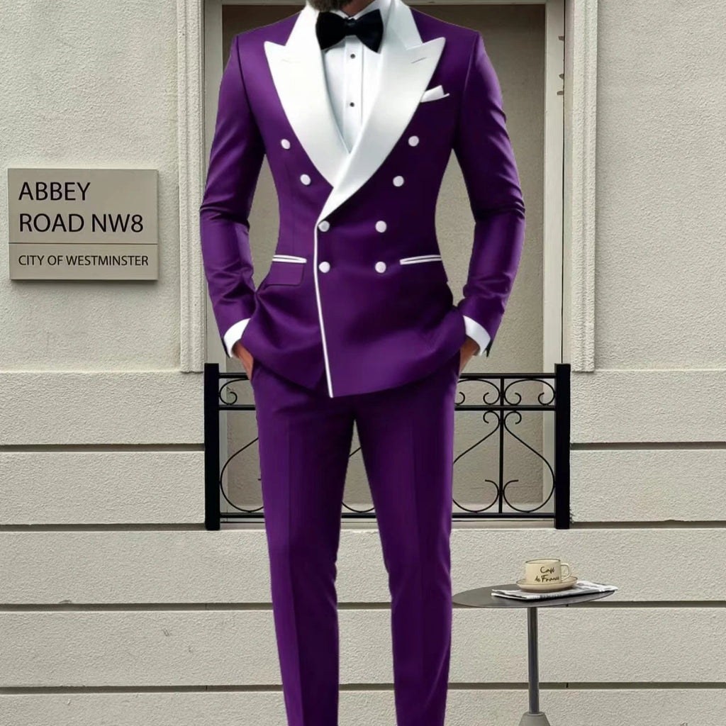 Men's 2-Piece Casual Smoking Set White Lapel Blazer Pants LADYLYS