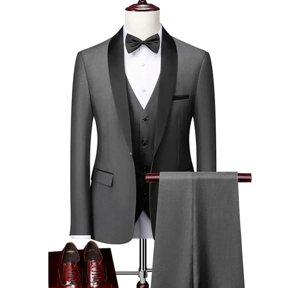 Lapel Black Collar 3 Pcs Suit Set Coat Vest Trousers LADYLYS