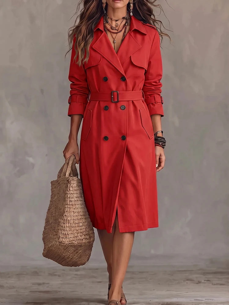 Women's Belted Double-Breasted Midi Trench Coat