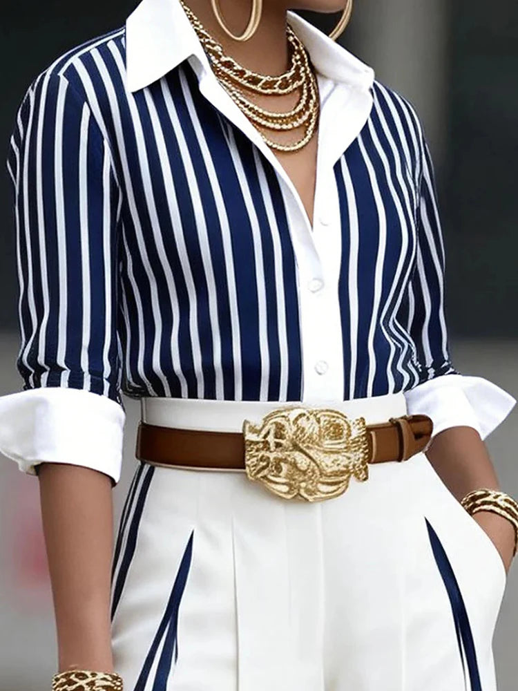Women's 2-Piece Suit – Turn-Down Collar, Single Breasted, Elegant Office Set