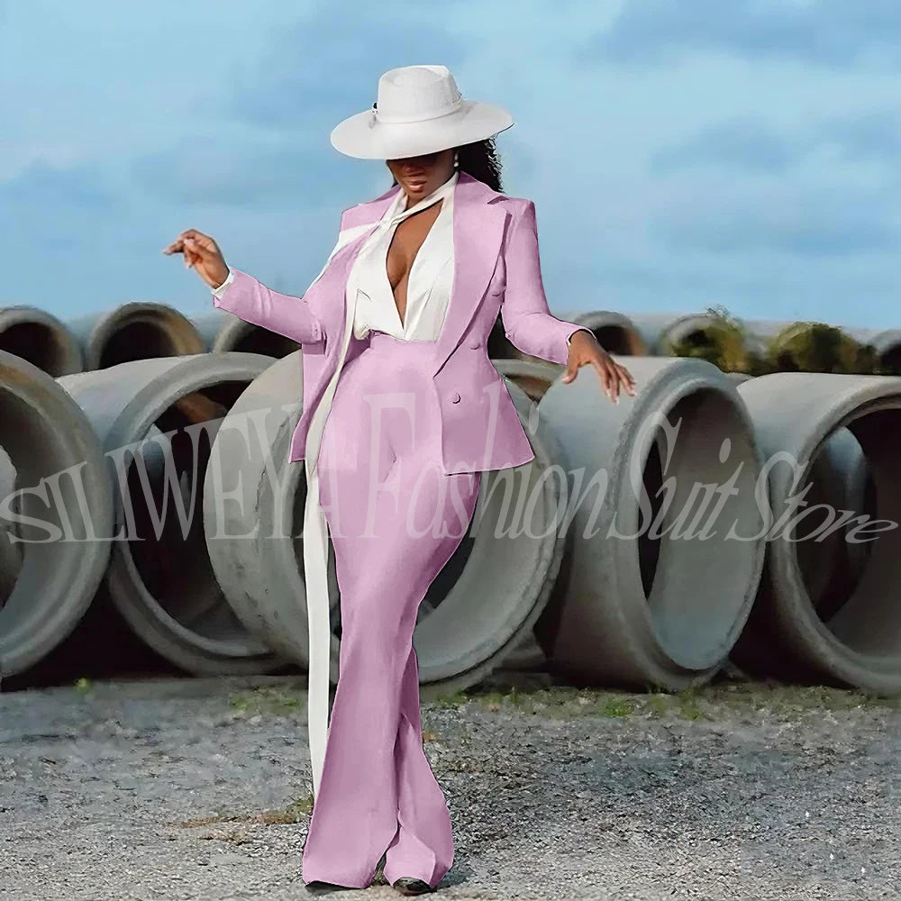 Women's 2-Piece Tuxedo Suit – Double Breasted V-Neck Blazer & Pants | Office, Wedding & Evening