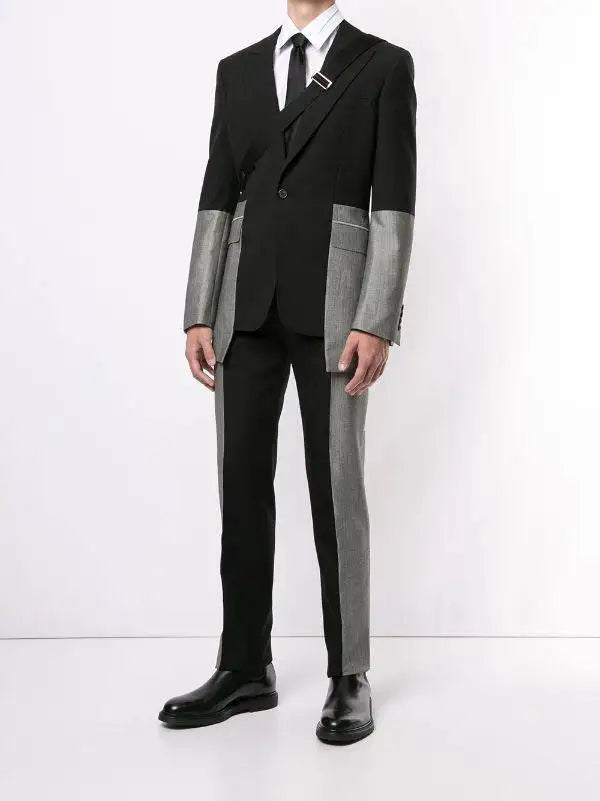 Men's Black & Gray Patchwork 2-Piece Suit – Double Breasted | Wedding & Prom