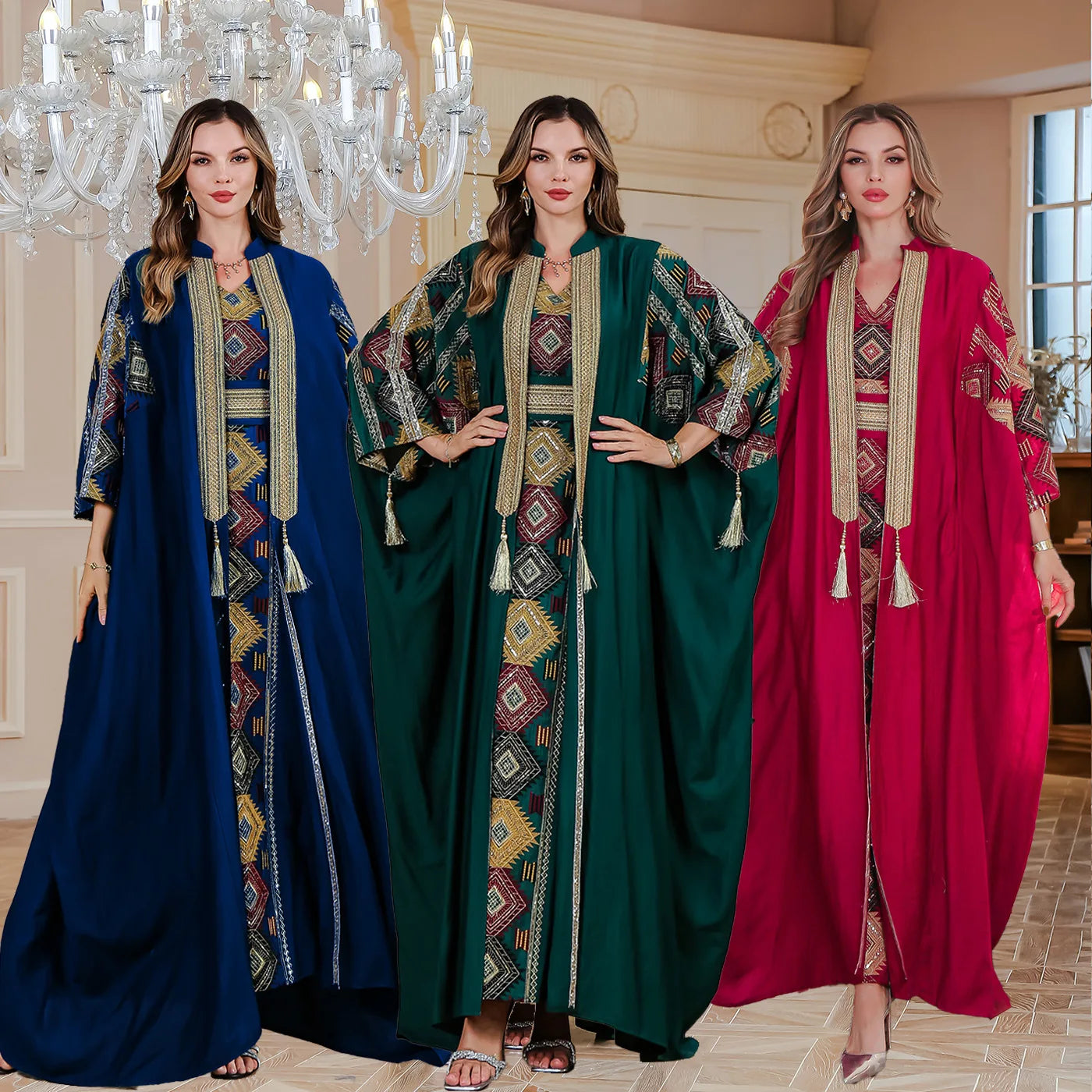 Luxury Embroidered Abaya Two-Piece Set Muslim Women's Dubai Evening Gown Kaftan Dress LADYLYS