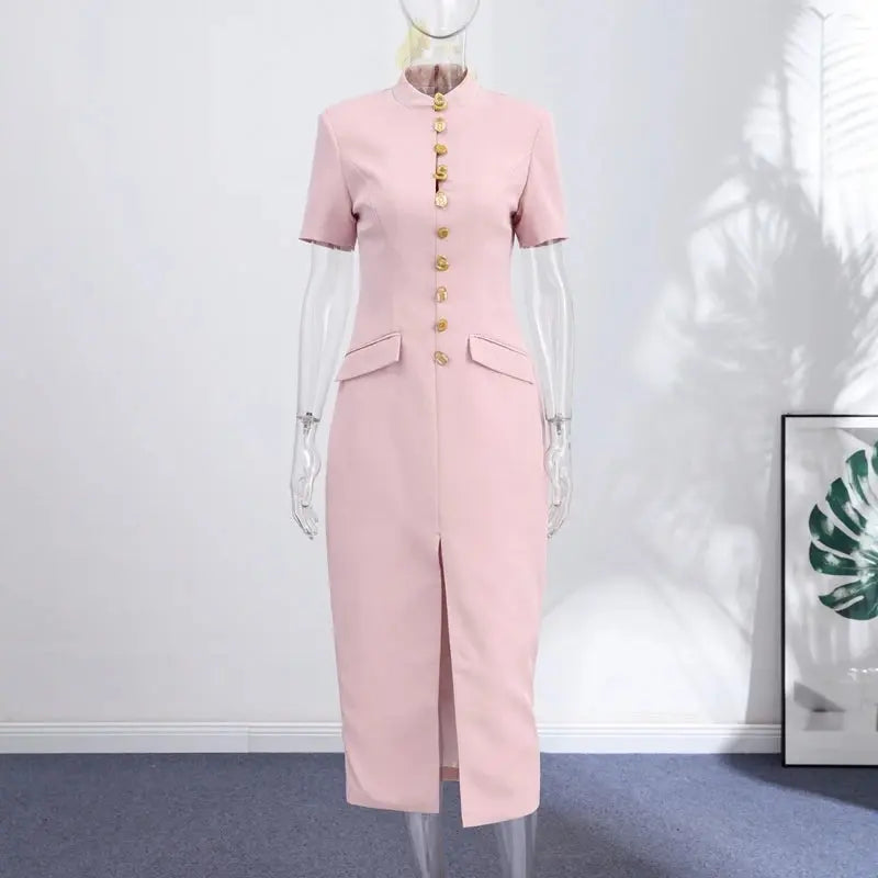 Elegant Fitted Shoulder Pad Short Sleeves Chic Party Dresses LADYLYS