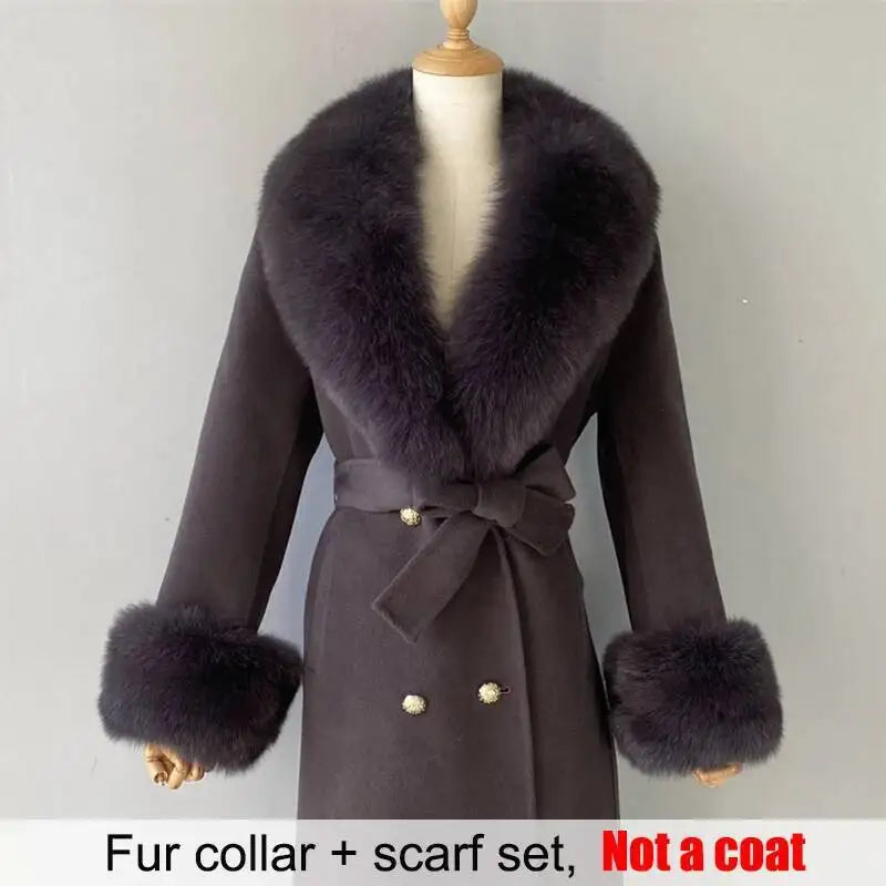 Women's Real Fur Collar and Cuffs Set, Fluffy Winter Scarf