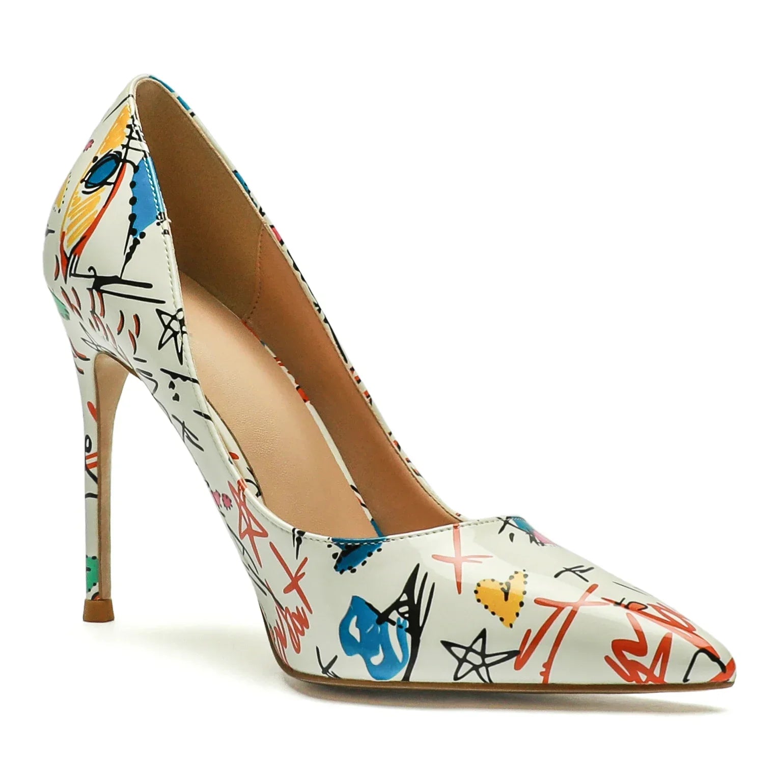 Luxury Stiletto Pumps – Pointed Toe, Extreme High Heel, Graffiti Print