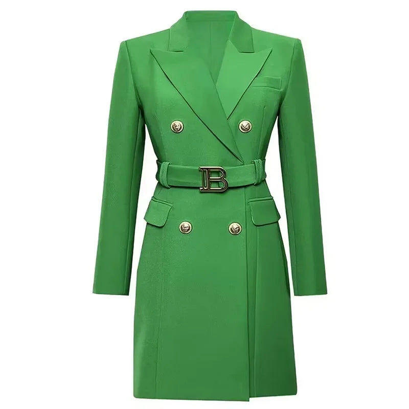 Women's Double-Breasted Belted Blazer with Notched Lapels