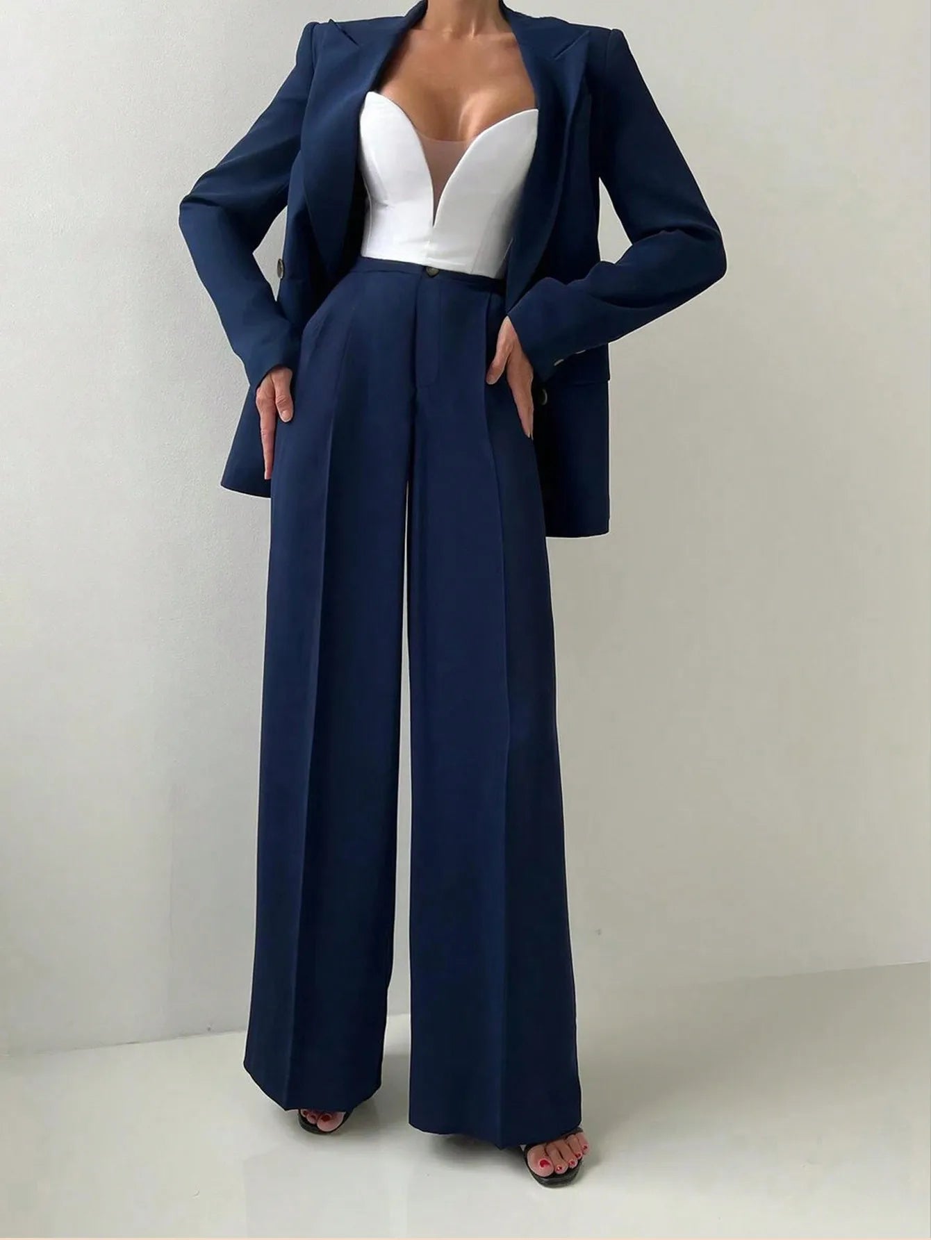 Elegant Casual Blazer Jacket And Straight-Leg Pants Suit Set LADYLYS