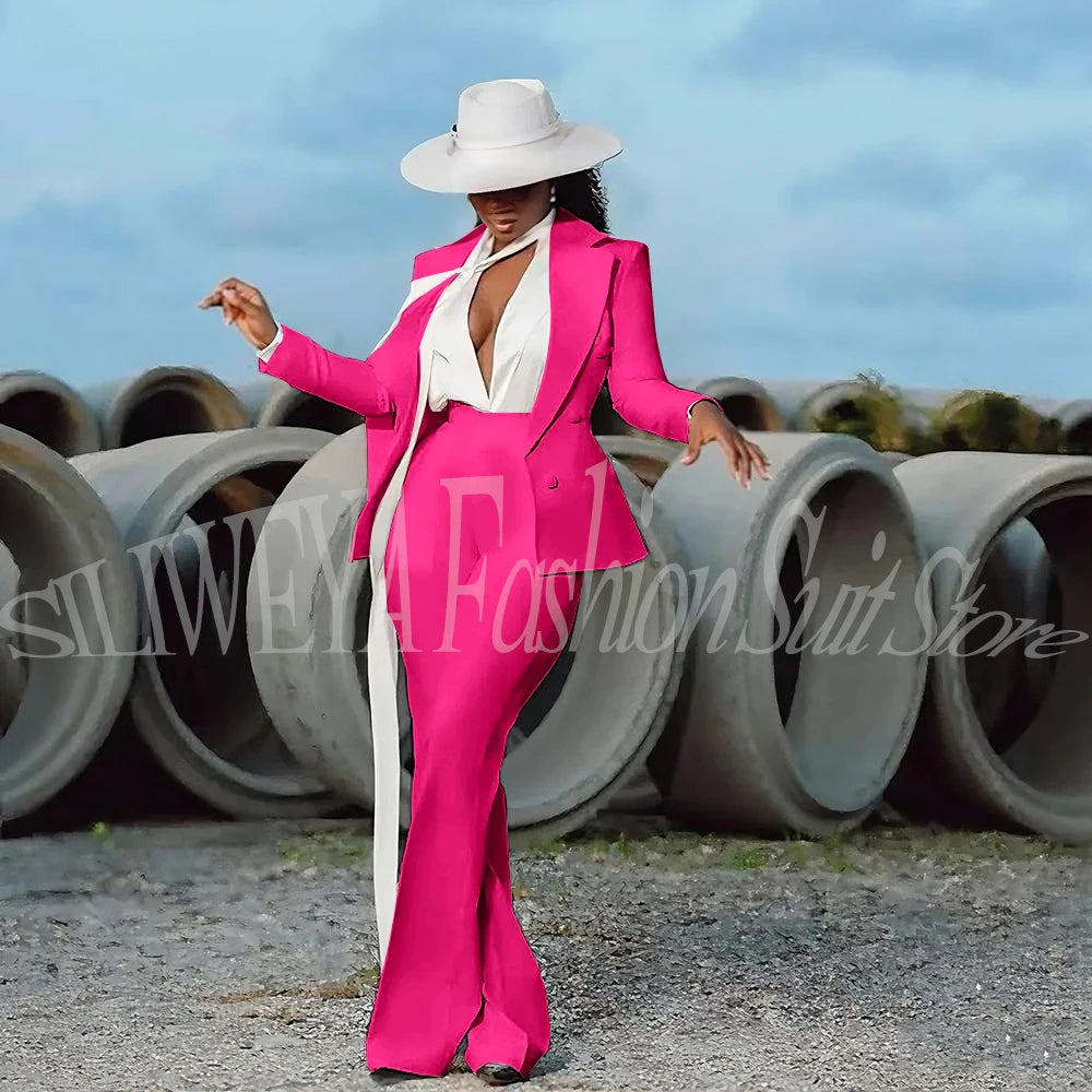 Women's 2-Piece Tuxedo Suit – Double Breasted V-Neck Blazer & Pants | Office, Wedding & Evening