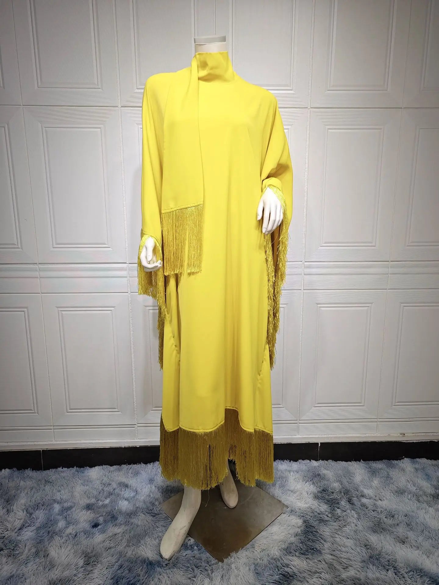 Women's Elegant Tassel Abaya Kaftan – Loose Long Evening Dress | Eid, Ramadan & Party Occasion