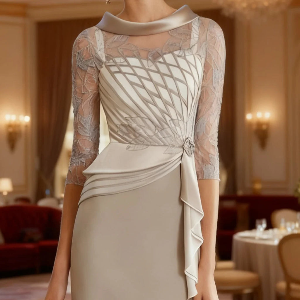 Appliques Plus Size 3/4 Sleeves Mother Of The Bride Dresses Sheath Knee Length Short Groom Mother Dresses For Wedding Customized LADYLYS