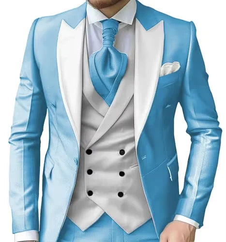 Men's Slim-Fit Three-Piece Suit with Peak Lapels