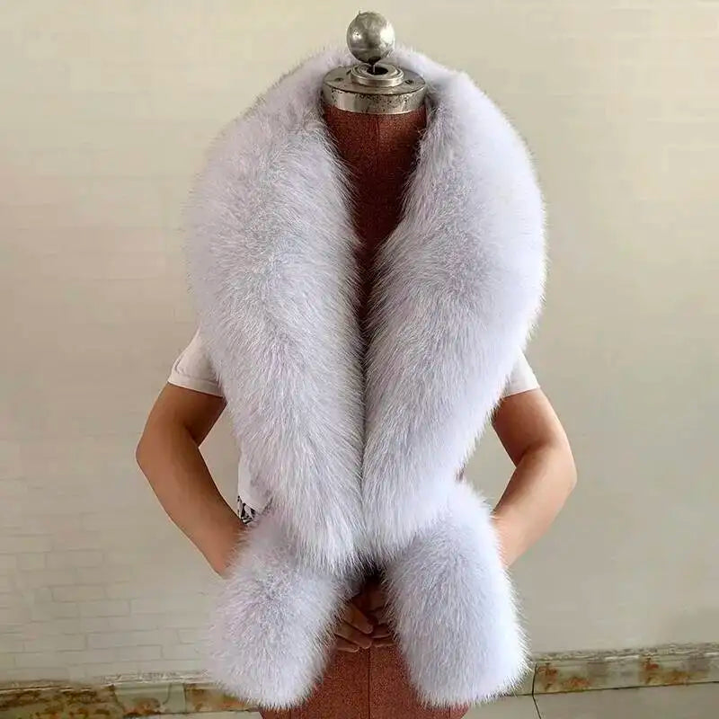 Women's Real Fur Collar and Cuffs Set, Fluffy Winter Scarf