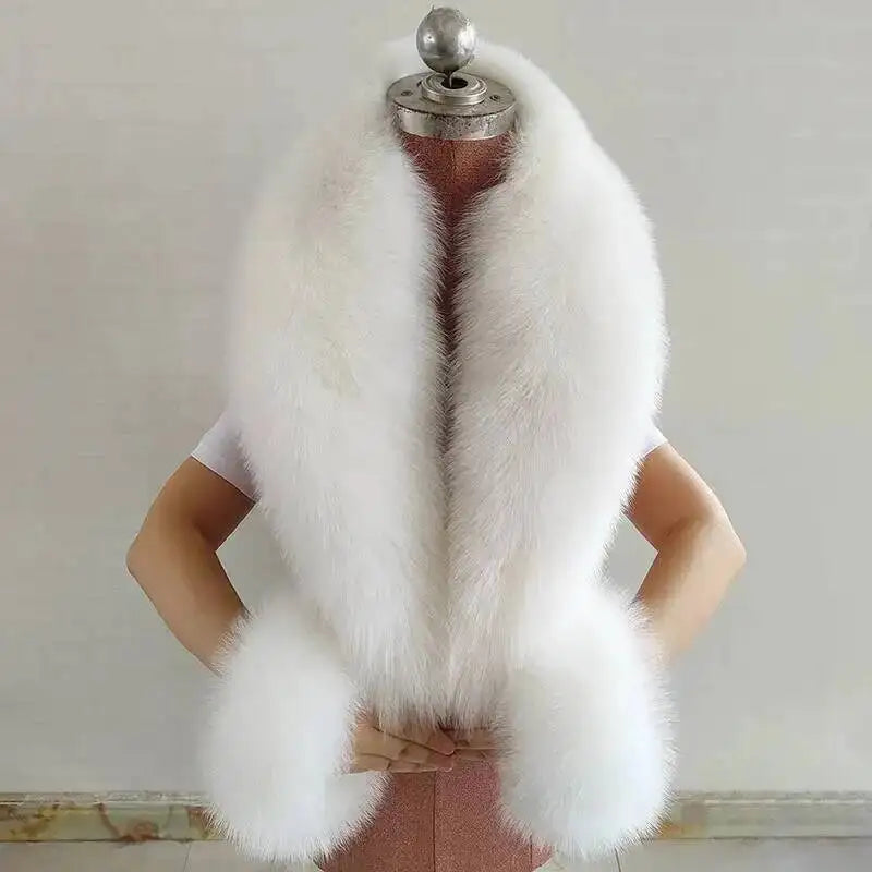 Women's Real Fur Collar and Cuffs Set, Fluffy Winter Scarf